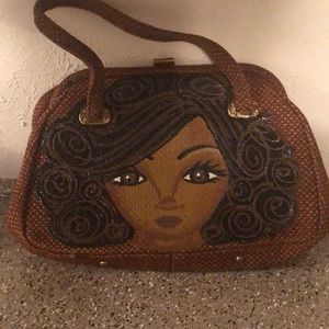 Handmade & Handpainted Black Girl Rattan purse